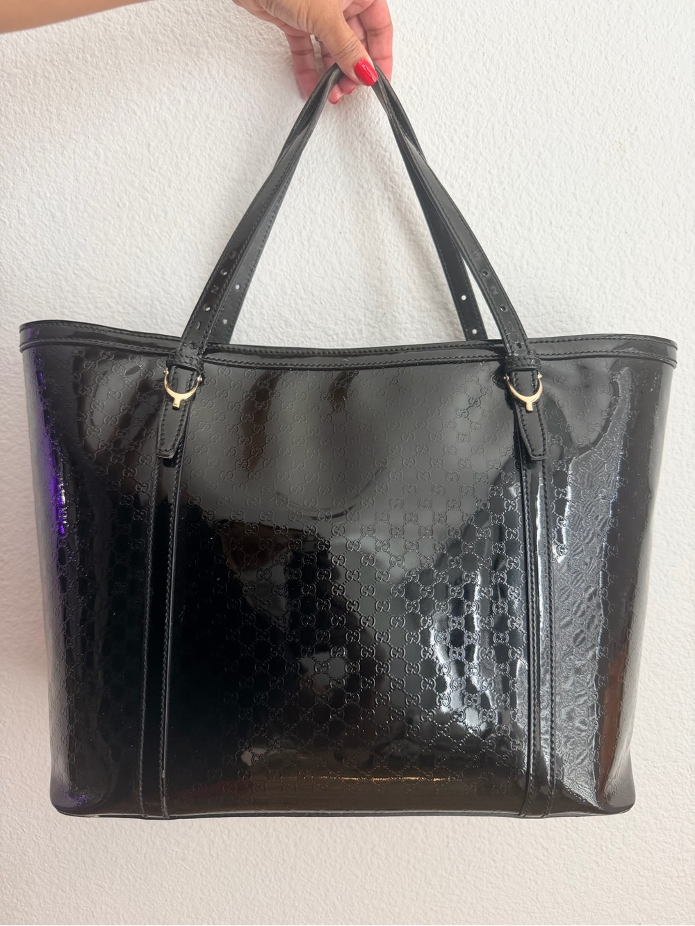 GUCCI Micro Guccisima Black Patent Leather Tote Bag